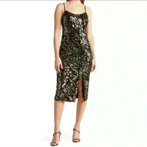Dress the Population Zahra Sequin Slit Midi Dress Black Gold S new formal